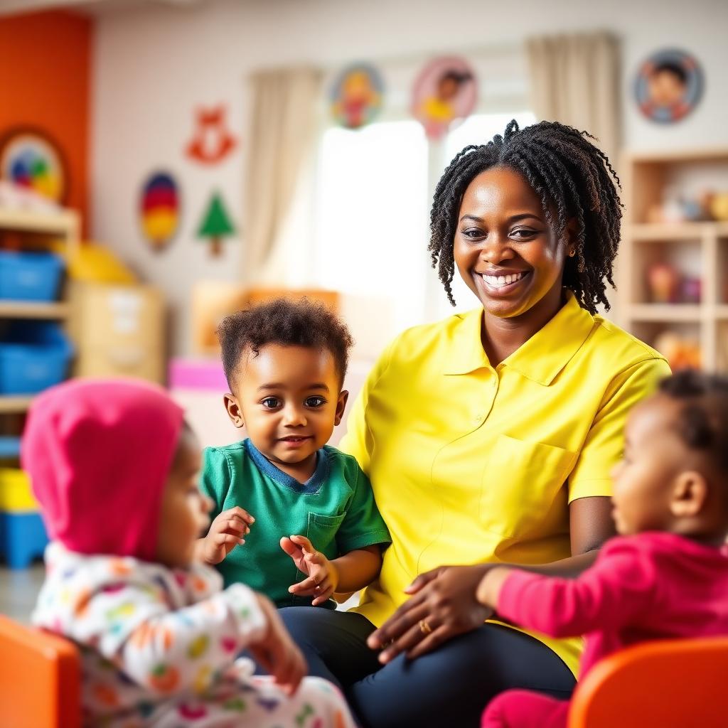 Caregiver playing with children